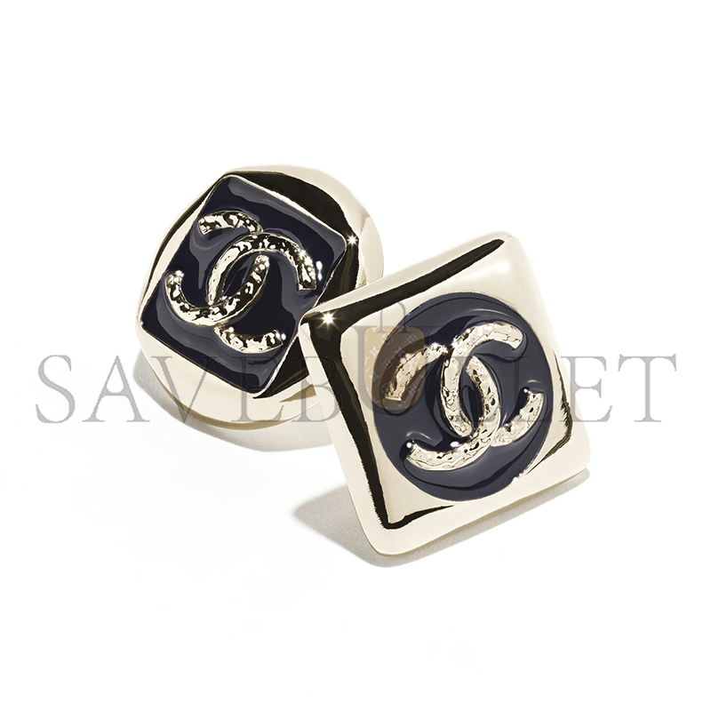 Ch**el earrings - metal and resin, gold and dark blue abg906